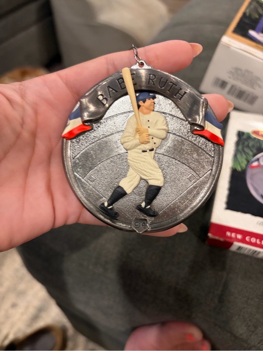 Babe Ruth Commemorative Baseball Player Ornament - Silver and Cream